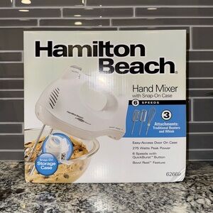 Hamilton Beach 6-Speed Electric Hand Mixer With Snap On Case White NIB